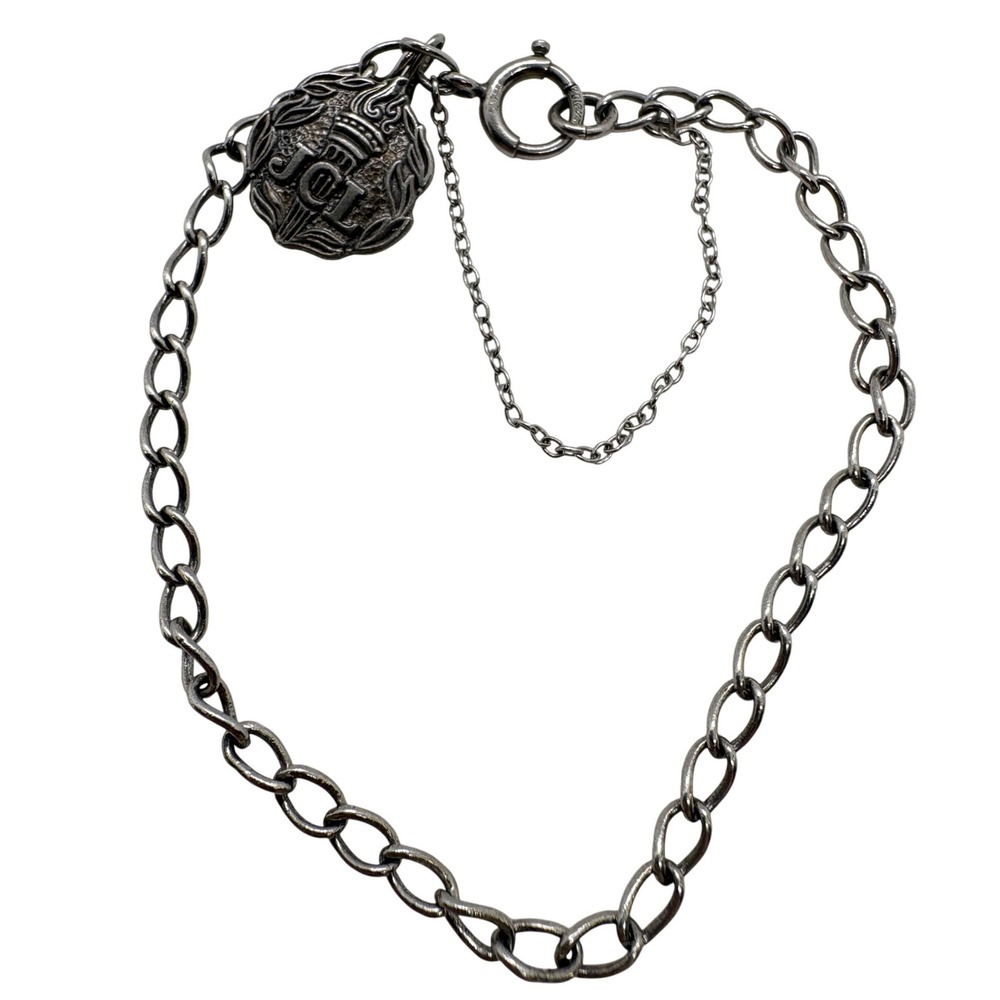 Vintage Sterling‎ Silver JCL Torch Crown Charm on 7 Inch Silver Tone Bracelet